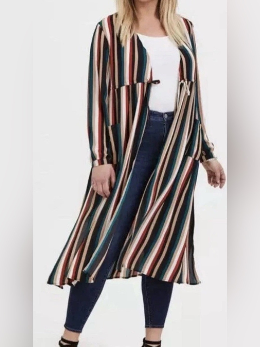 NWT Torrid Colorful Striped Multicolor Front Tie Duster Kimono Size 2X